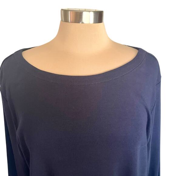 Chico's Navy Blue Knit Tunic Boat Neck Snap Cuff XXL Pima Cotton Fall Casual - Picture 4 of 7